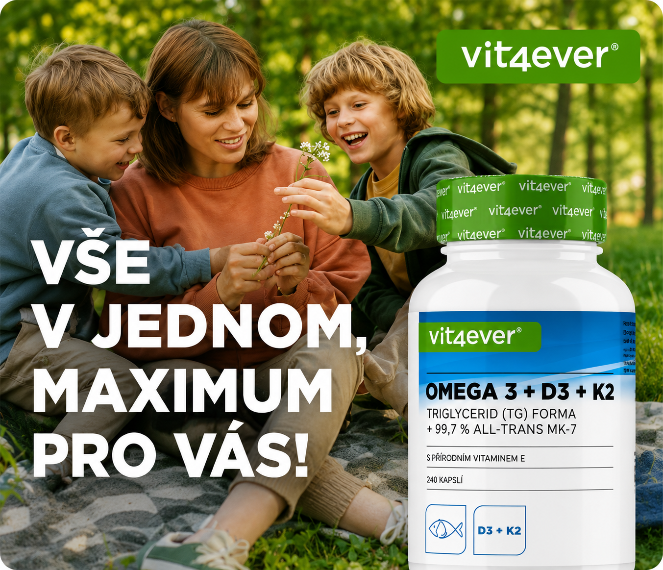 Vit4ever Omega 3 + Vitamin D3 + K2 MK-7 – 240 kapslí