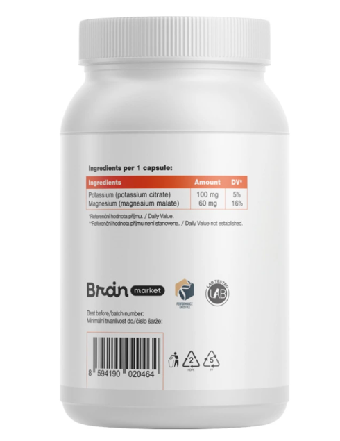 BrainMax Draslík Magnesium - Draslík citrát + Hořčík malát, 200 rostlinných kapslí