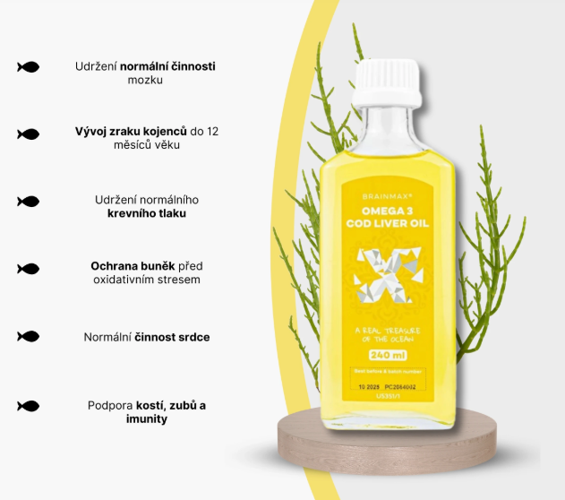BrainMax Omega 3 - Olej z treščej pečene, citrón, 240 ml