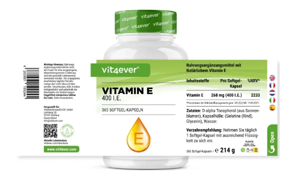 Vit4ever Vitamin E 400 IU - 365 gelových kapslí