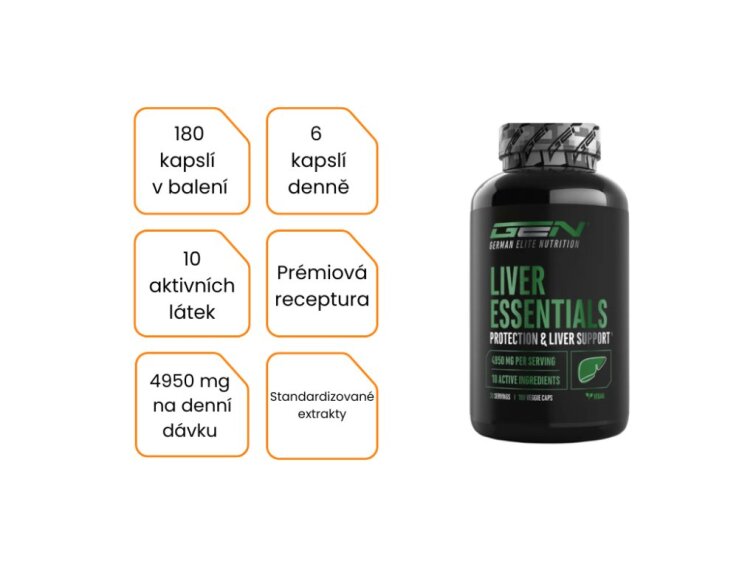 GEN Liver Essentials – komplexní podpora jater, 180 kapslí