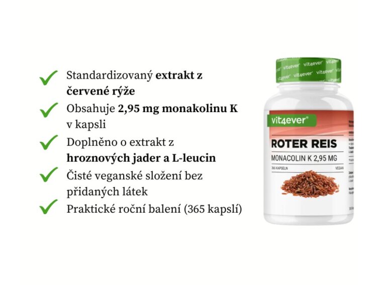Vit4ever Extrakt z červené rýže - 2,95 mg monakolinu K, 365 kapslí