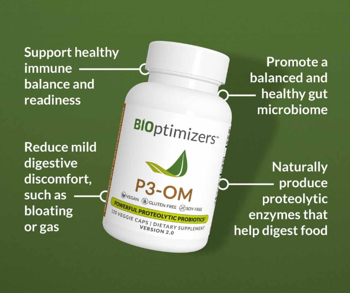 BiOptimizers P3-OM – probioticko-prebiotický komplex pro zdravé trávení a střevní rovnováhu (60 kapslí)