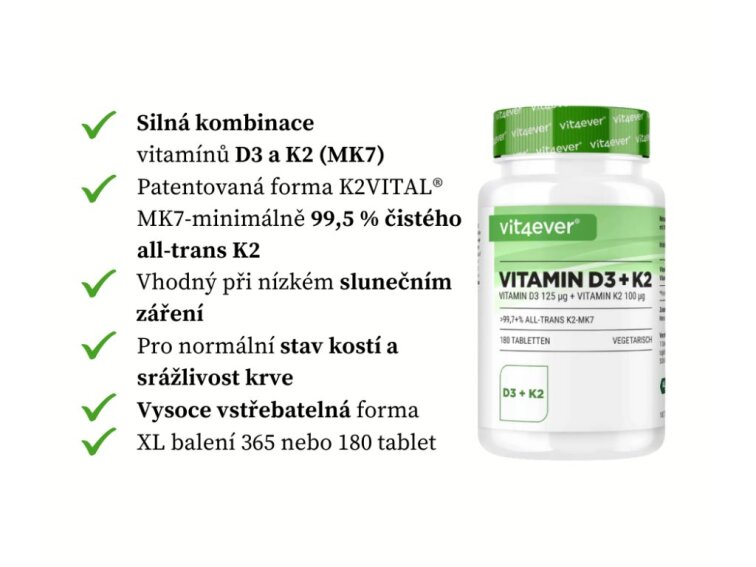 Vit4ever Vitamin D3 + K2 MK7 – 5 000 IU, 100 tablet