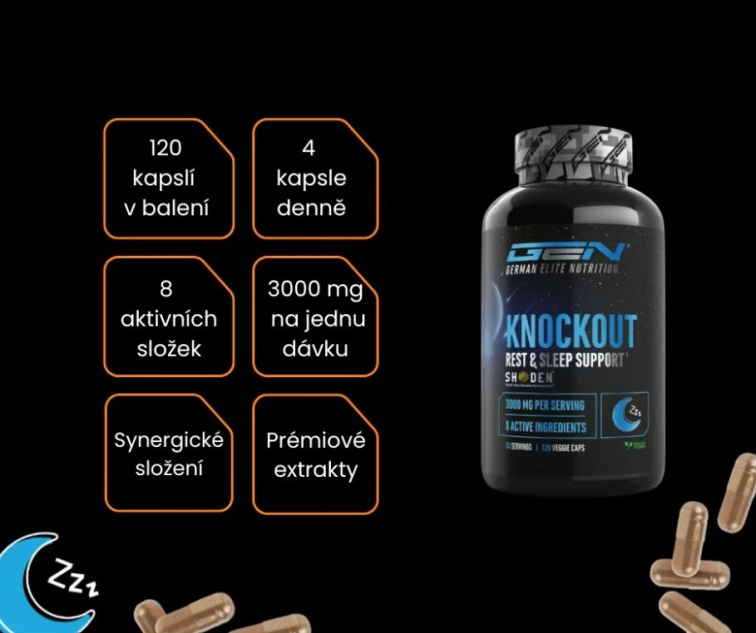 GEN Knockout Sleep support - Podpora spánku a regenerace, 120 kapslí