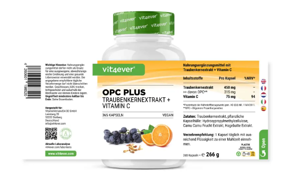 Vit4ever OPC extrakt z hroznových jadierok s vitamínom C, 365 kapsúl