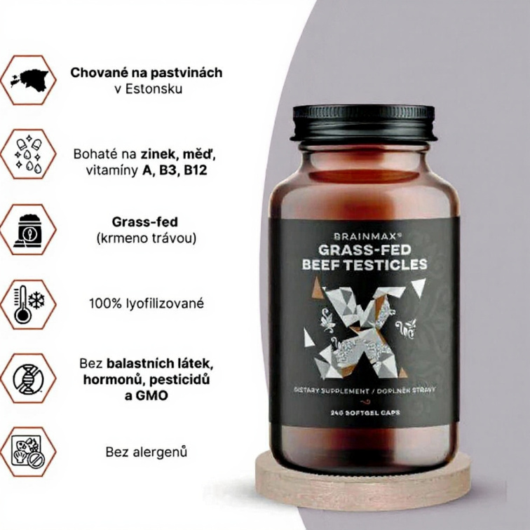 BrainMax Grass-Fed Beef testicles, hovězí varlata, 240 kapslí