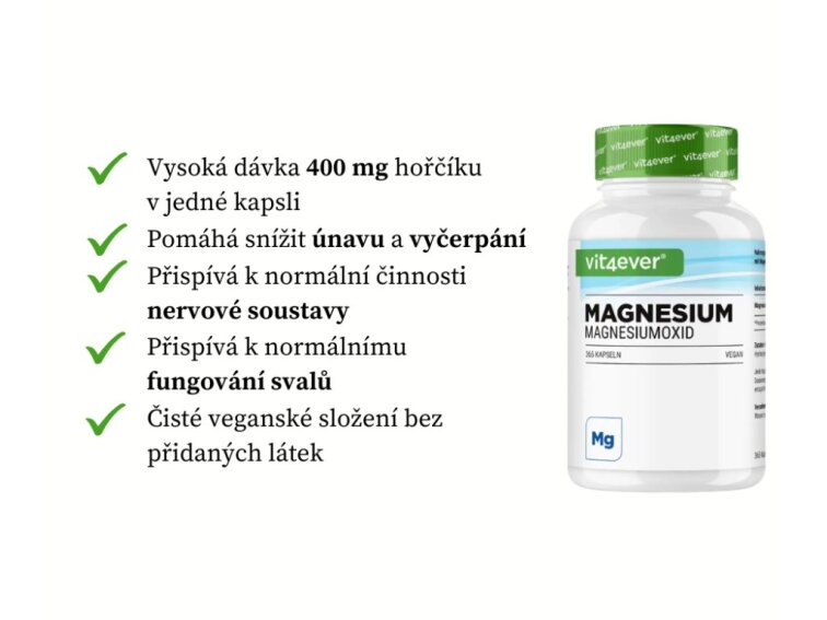 Vit4ever Magnesium, Oxid Hořečnatý, Hořčík 665 mg, 365 kapslí