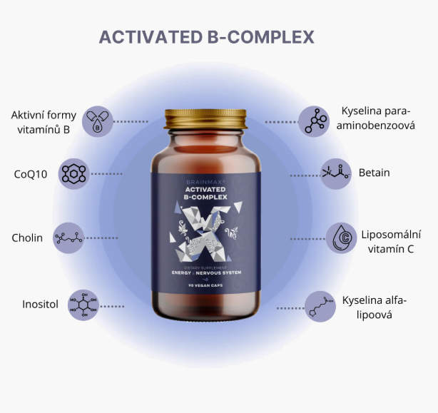 BrainMax Activated B-Complex, Aktivovaný B Komplex, 90 rostlinných kapslí