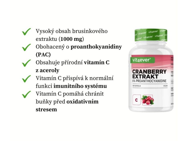 Vit4ever Brusinky s vitamínem C - 365 kapslí