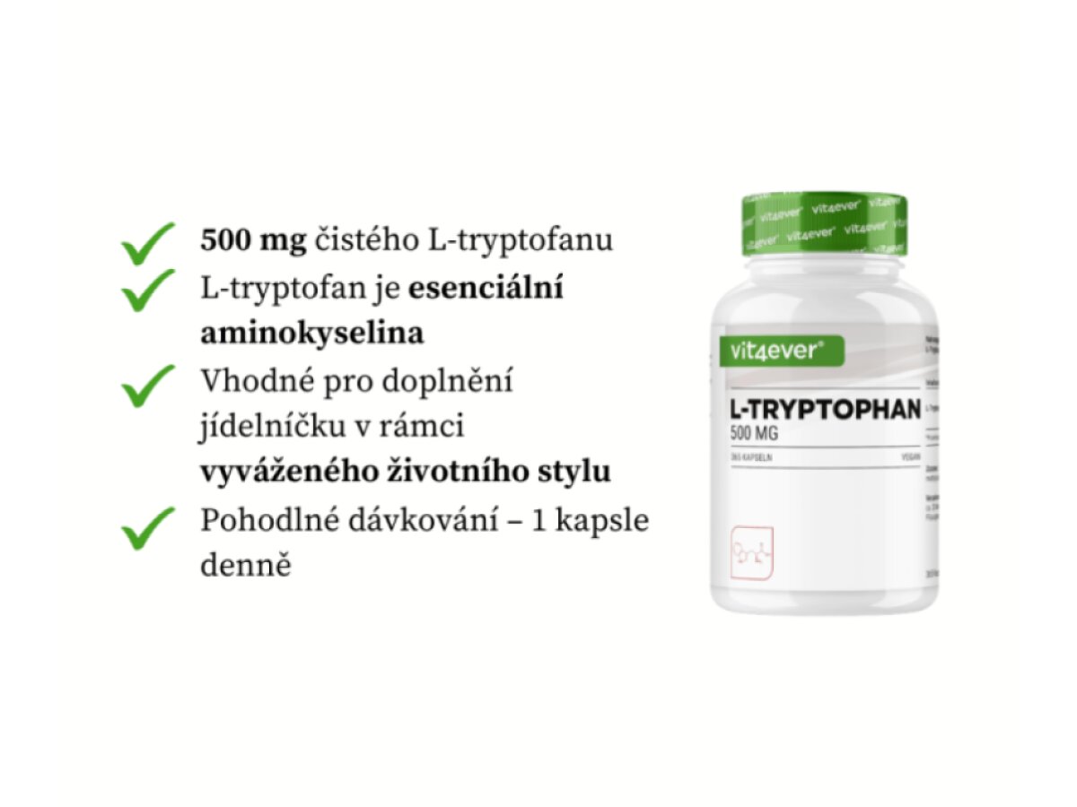 Vit4ever L-Tryptophan 500 mg, Tryptofan 365 kapslí