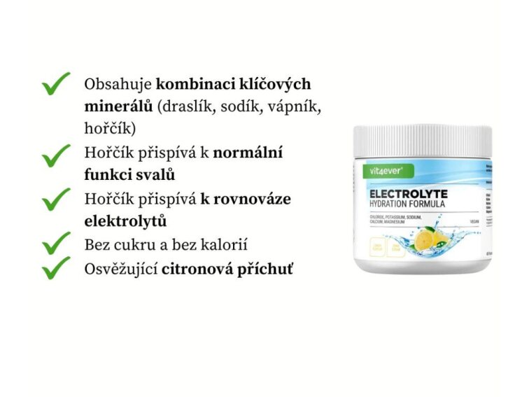 Vit4ever Electrolyte Komplex, Elektrolyt komplex s příchutí citrónu, 200 g