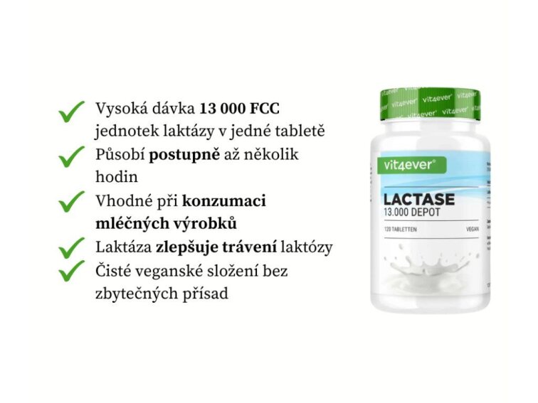 Vit4ever Lactase Depot 13000, Pro intoleranci laktózy a mléka, 120 tablet