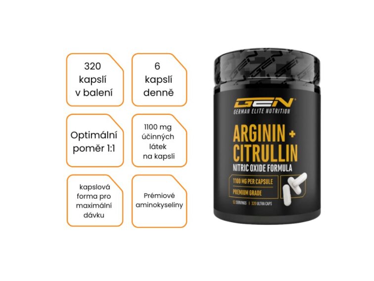 GEN L-arginin + L-citrulin 1100 mg, 320 kapslí
