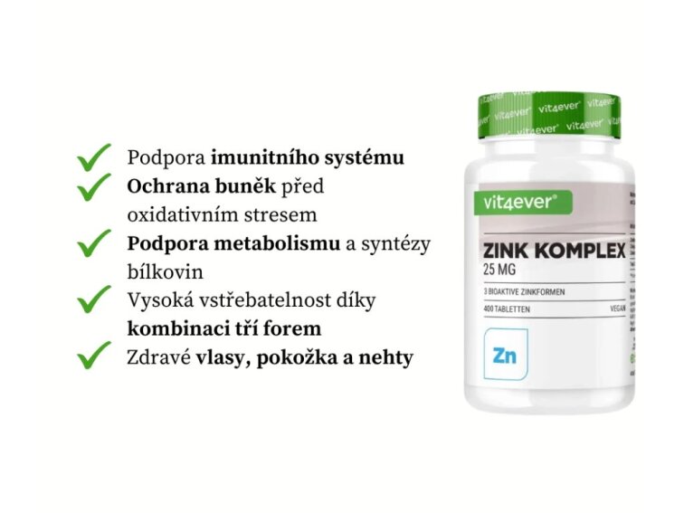 Vit4ever Zink Komplex, Zinek se 3 bioaktivními formami, 25 mg, 365 tablet
