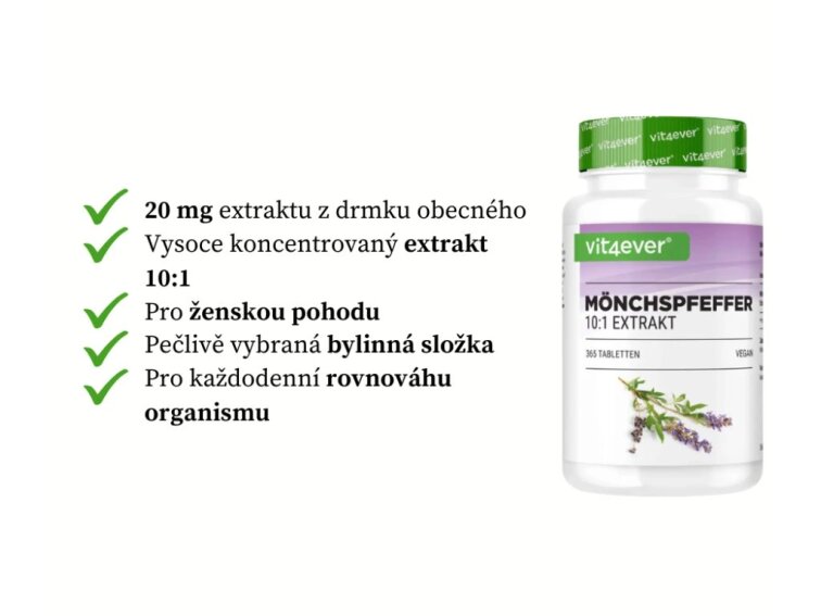 Vit4ever Drmek obecný - Vitex agnus-castus, extrakt 10:1, 365 tablet