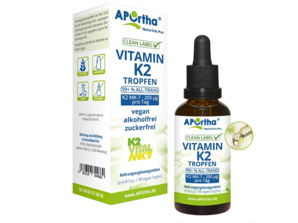 Aportha Vitamin K2 MK-7 (K2VITAL®) 200 µg, cca 1.700 veganských kapek, 50 ml
