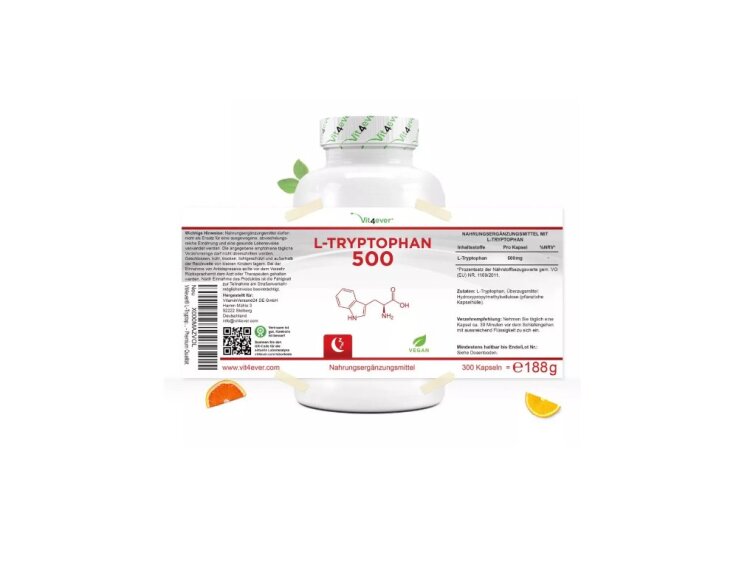 Vit4ever L-Tryptophan 500 mg, Tryptofan 365 kapslí