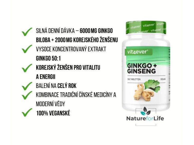 Vit4ever Ginkgo a Ženšen extrakt 50:1, 365 tablet
