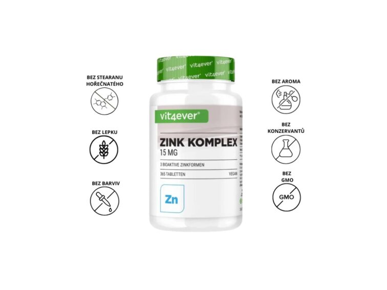 Vit4ever Zink Komplex, Zinek se 3 bioaktivními formami, 15 mg, 365 tablet