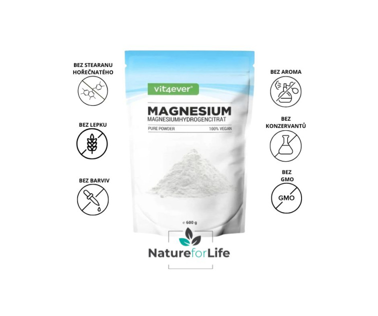 Vit4ever Magnesium Pure, 100% Hydrogencitrát hořečnatý, Hořčík 600 g