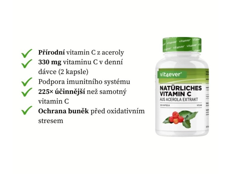 Vit4ever Acerola extrakt, přírodní vitamin C, 330 mg, 365 kapslí