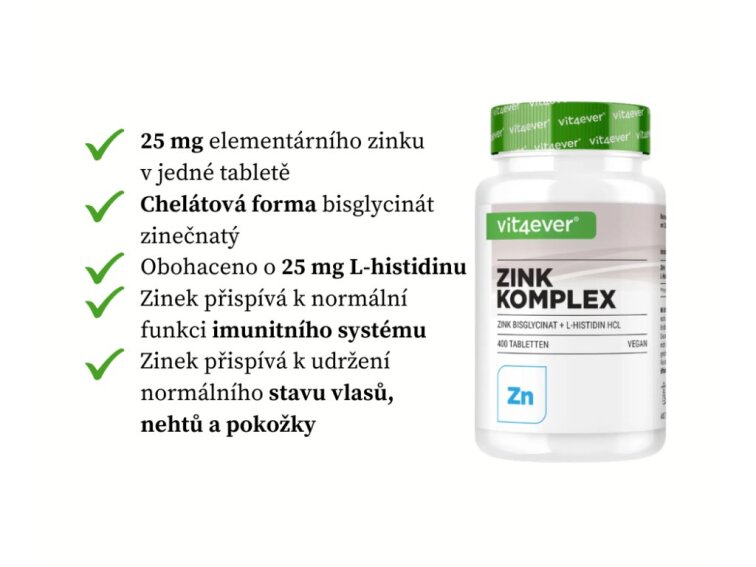 Vit4ever Zinek Advanced - Zinek bisglycinát + L-histidin, 400 tablet