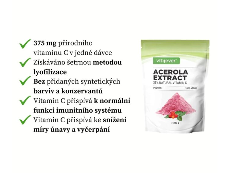Vit4ever Acerola extrakt, přírodní vitamin C, 300 g