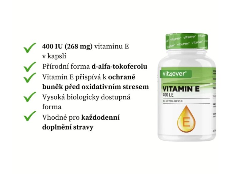 Vit4ever Vitamin E 400 IU - 365 gelových kapslí