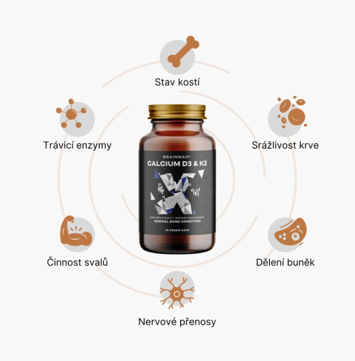 BrainMax Calcium D3 & K2 - vápník s vitamínem D3 & K2, 90 rostlinných kapslí