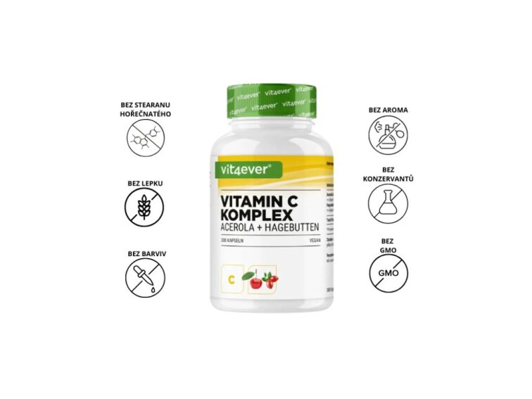 Vit4ever Vitamin C Komplex – Extrakt z Aceroly a Šípku – 300 Kapslí