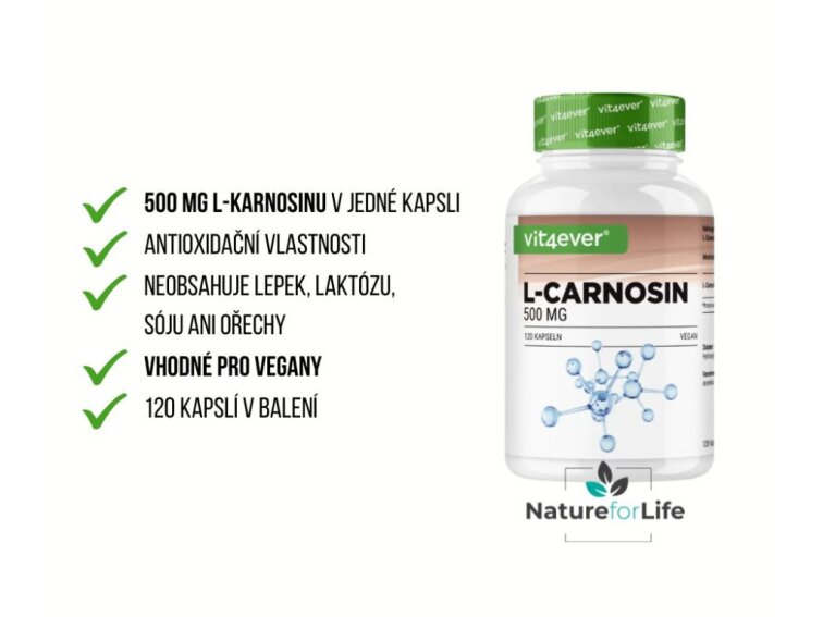 Vit4ever L-Carnosine, L-Karnosin, 500 mg, 120 kapslí