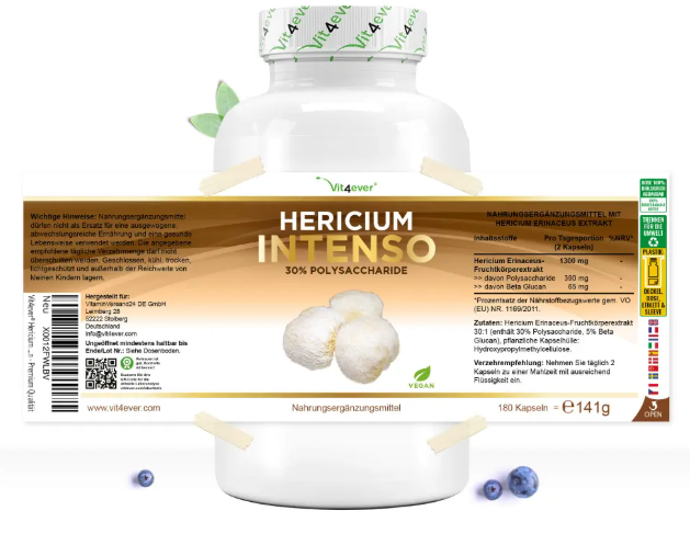 Vit4ever Hericium Intenso, Lions Mane 1300 mg, 180 kapslí