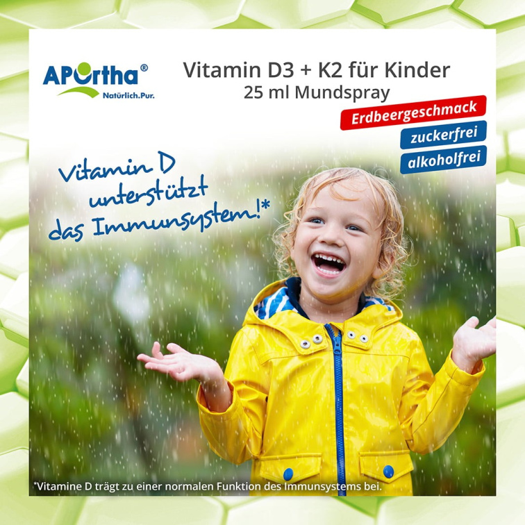 Aportha Vitamín D3 + K2 pro děti 25 ml - vegetariánský ústní sprej s jahodovou příchutí