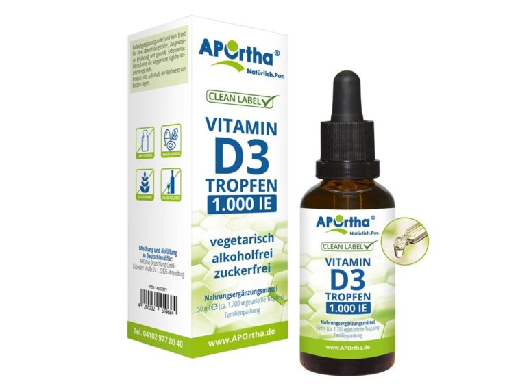 Aportha Vitamín D3 1 000 IU - kapky 50 ml (cca 1700 vegetariánských kapek)