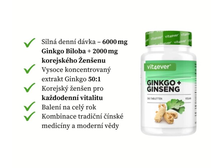 Vit4ever Ginkgo a Ženšen extrakt 50:1, 365 tablet