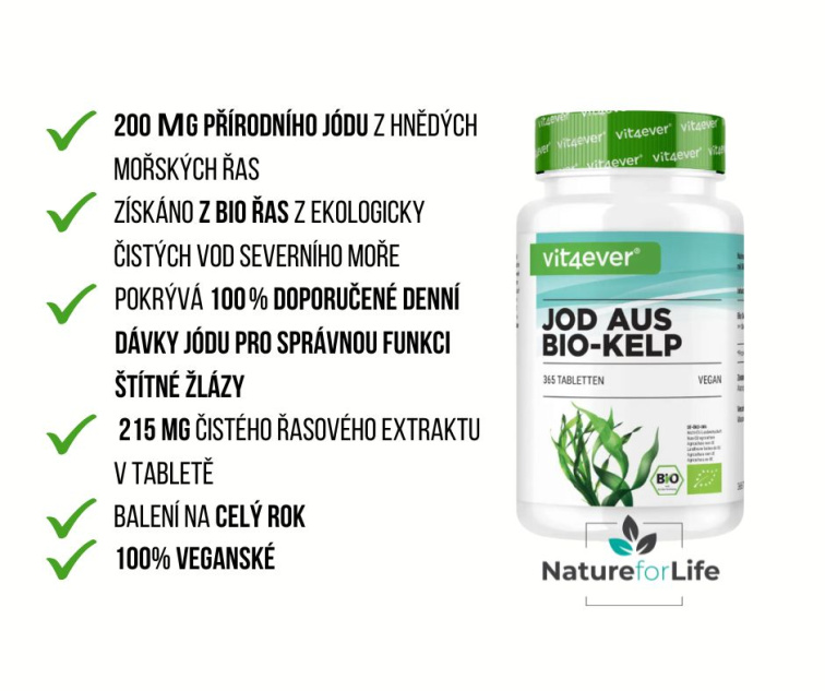 Vit4ever přírodní Jód, organický extrakt z řasy 200 μg, 365 tablet