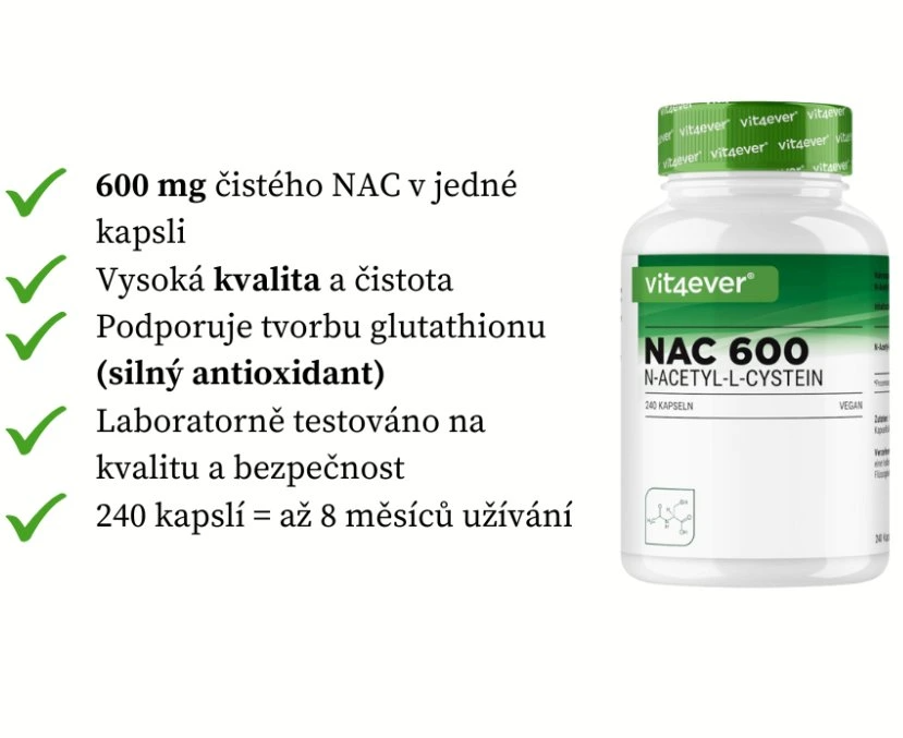 Vit4ever NAC 600 - N-Acetyl L-Cystein, 240 kapslí