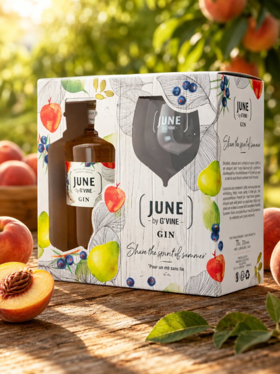 June Gin Peach 37,5% 0,7l (dárkové balení sklenice)
