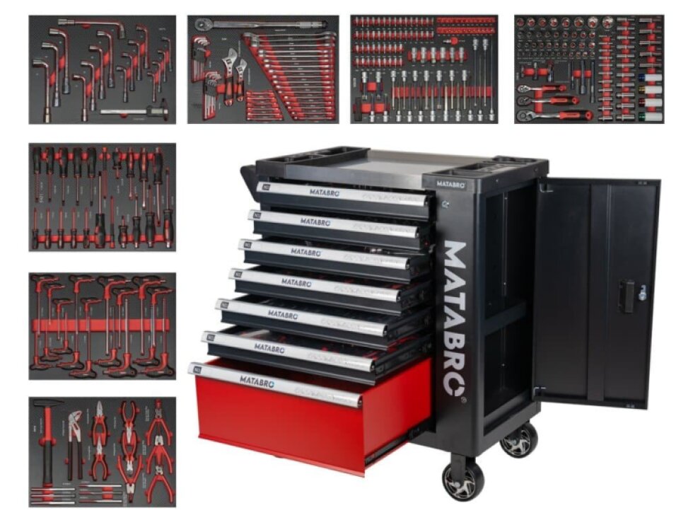 Matabro MB-TC04, Dílenský vozík s nářadím | 7 zásuvek | 299 ks