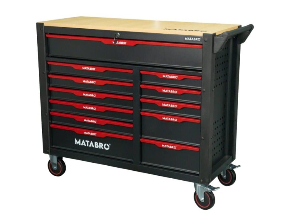 Matabro MB-TC05: Dílenský vozík s 12 zásuvkami, 542 ks nářadí, červený