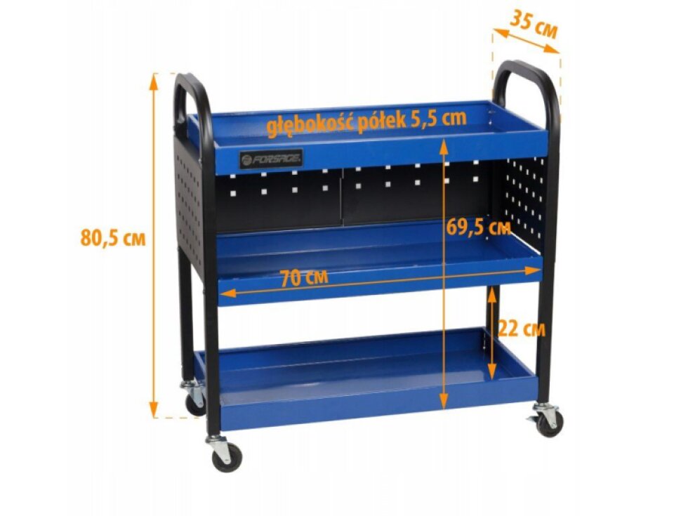 Dílenský vozík na nářadí, 3 patra, až 140 kg F-1141313