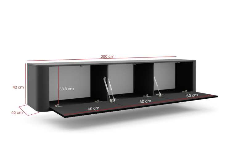 Závěsný TV stolek Trenza 200 cm - černý