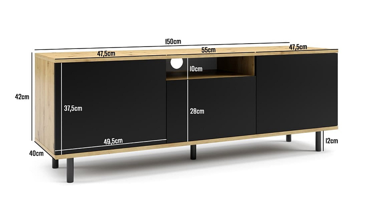 TV stolek Logan 150 - Černá - 12 cm nožky