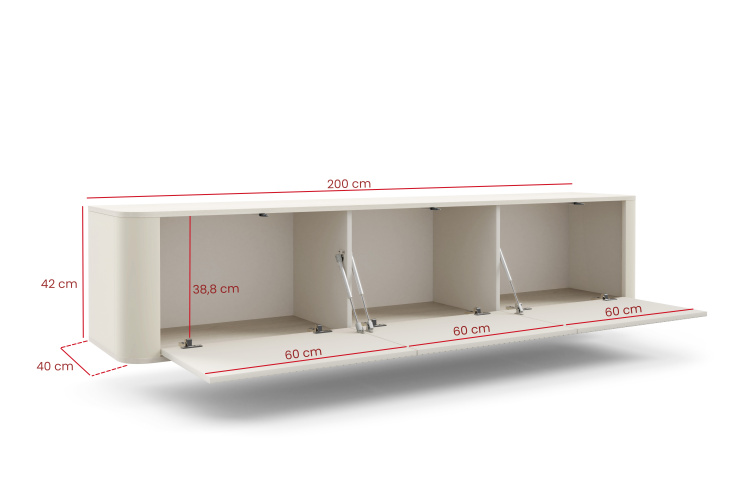 Závěsný TV stolek Trenza 200 cm - kašmír