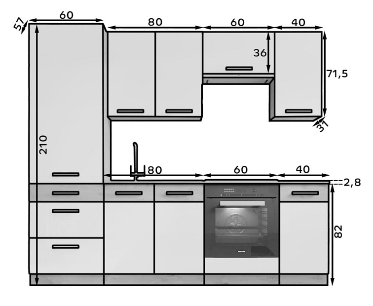 Kuchyňská linka Vika 240 cm - Bílá/dub