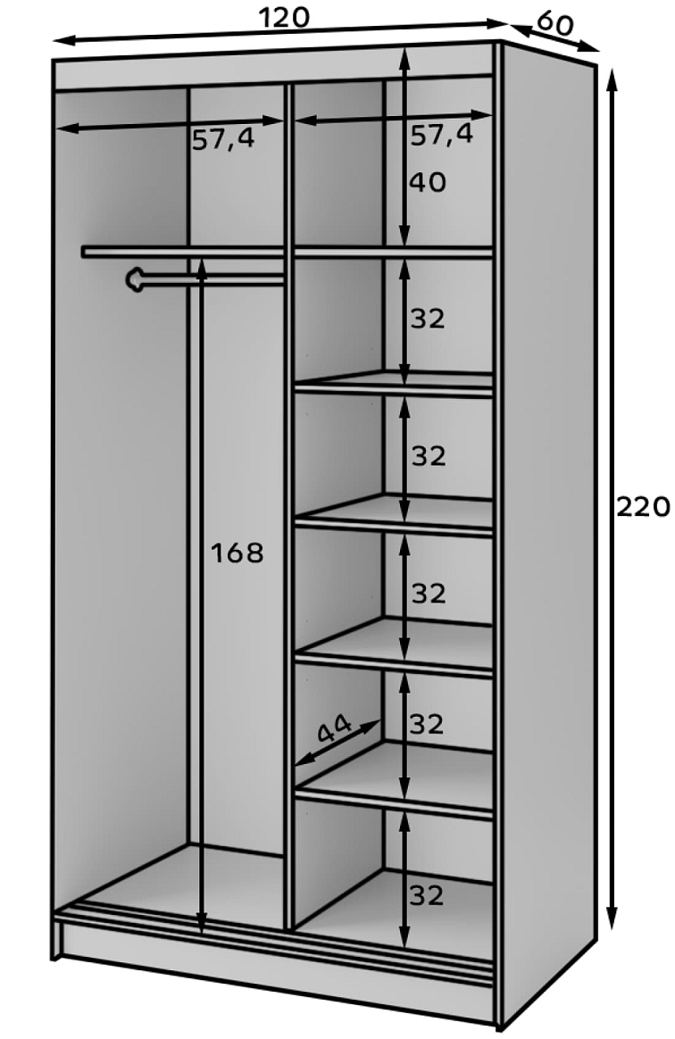 Bílá šatní skříň se zrcadlem a posuvnými dveřmi Biancco - 120 cm