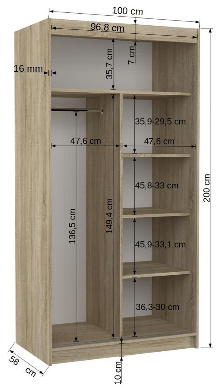 Šatní skříň s posuvnými dveřmi Tibago - 100 cm