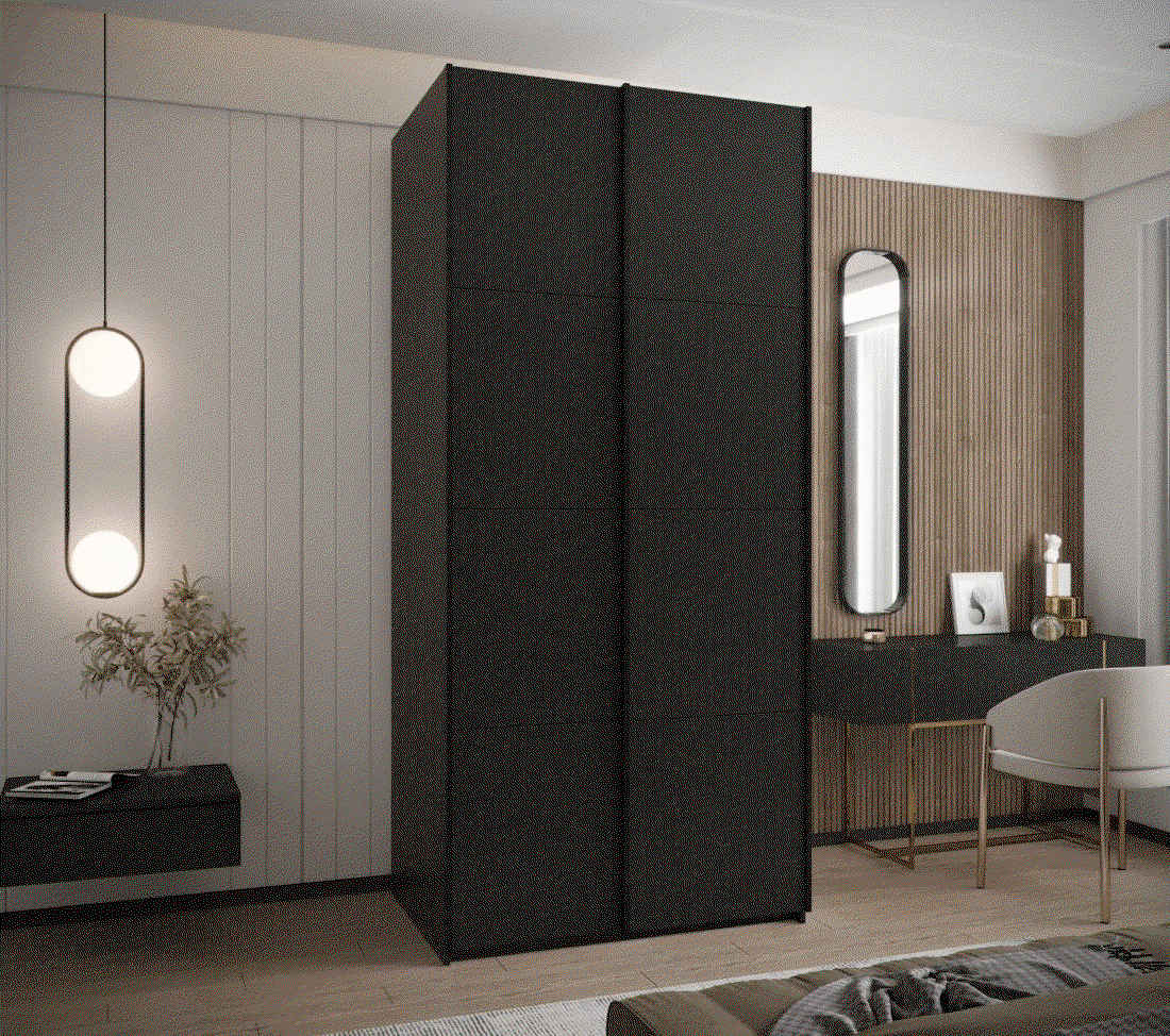 Černá šatní skříň s posuvnými dveřmi Lux 1 - 100 cm