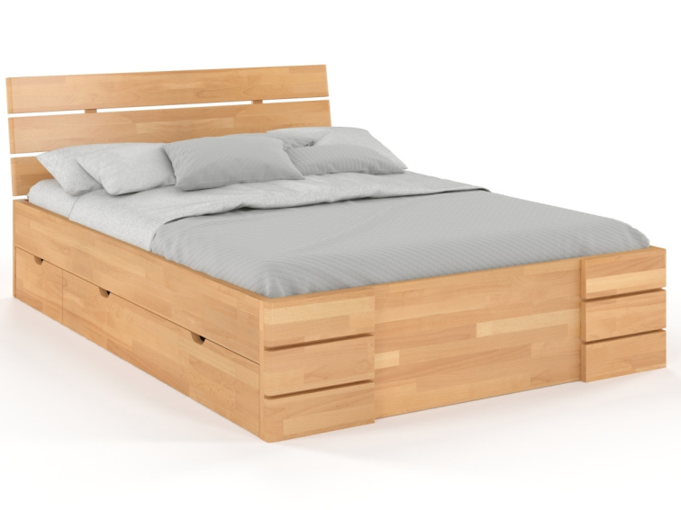 Buková zvýšená postel s úložným prostorem Sandemo Drawers